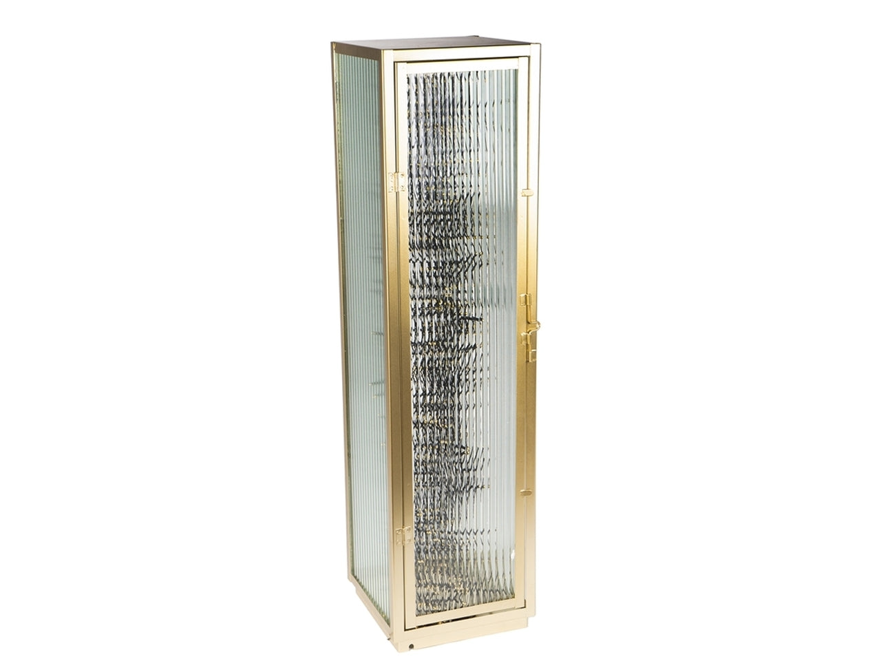 Lanterna in metallo e vetro vintage dorato con catena di luci led bianco caldo 28x28x110 cm Plàthea