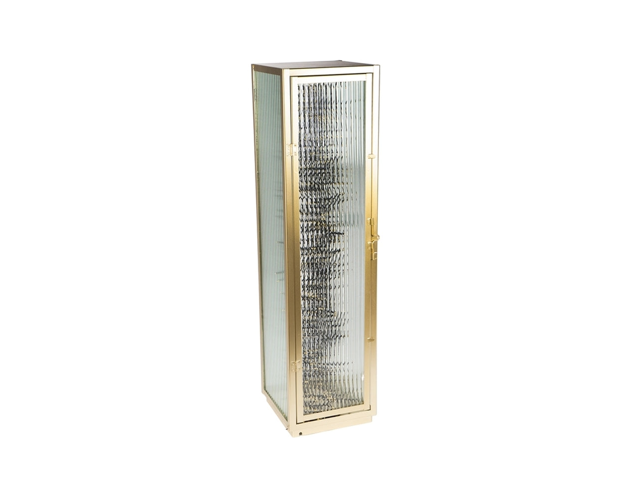 Lanterna in metallo e vetro vintage dorato con catena di luci led bianco caldo 22x22x85 cm Plàthea