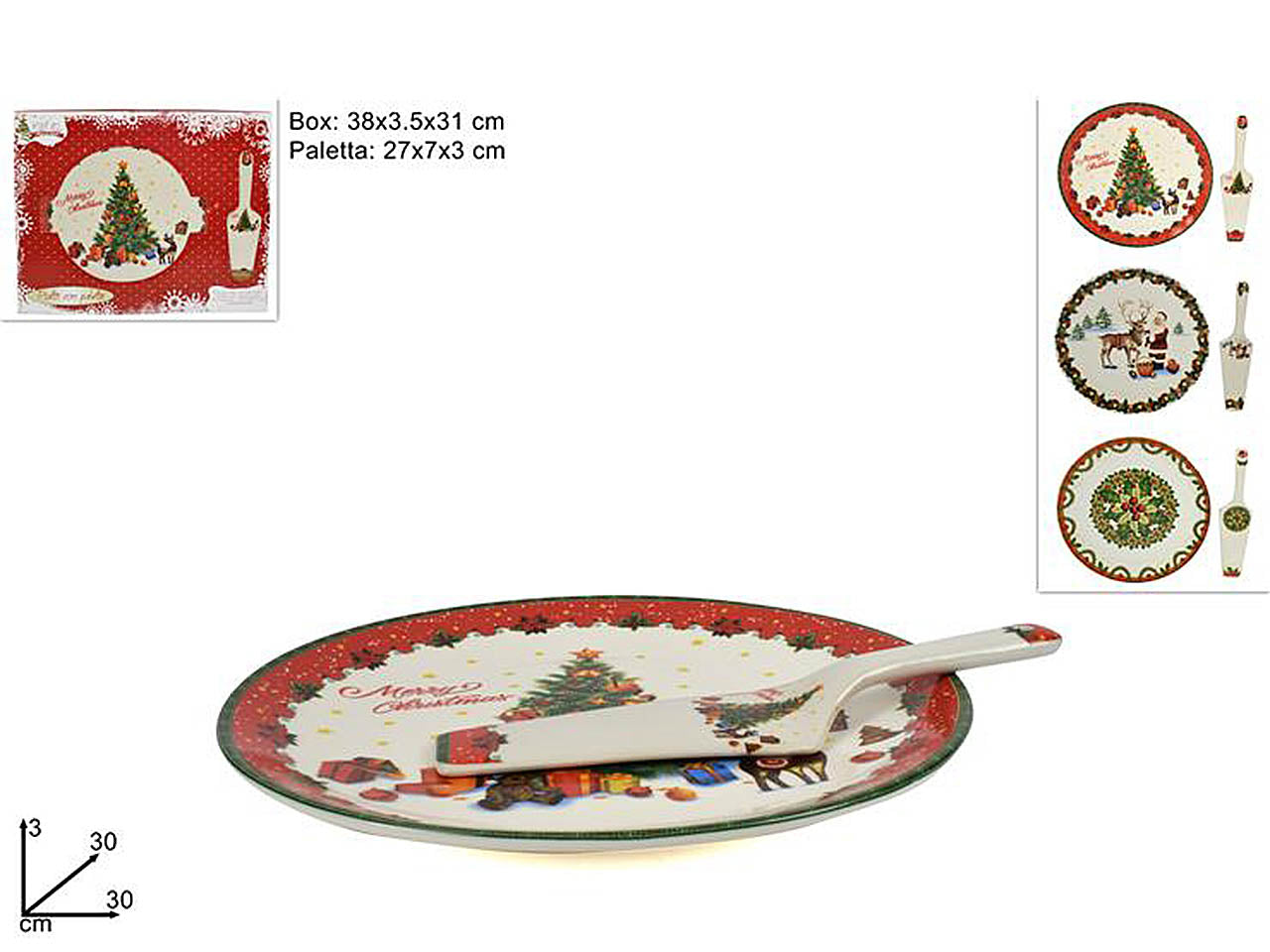 Piatto porcellana panettone con plaetta e con decoro natalizio d.30cm