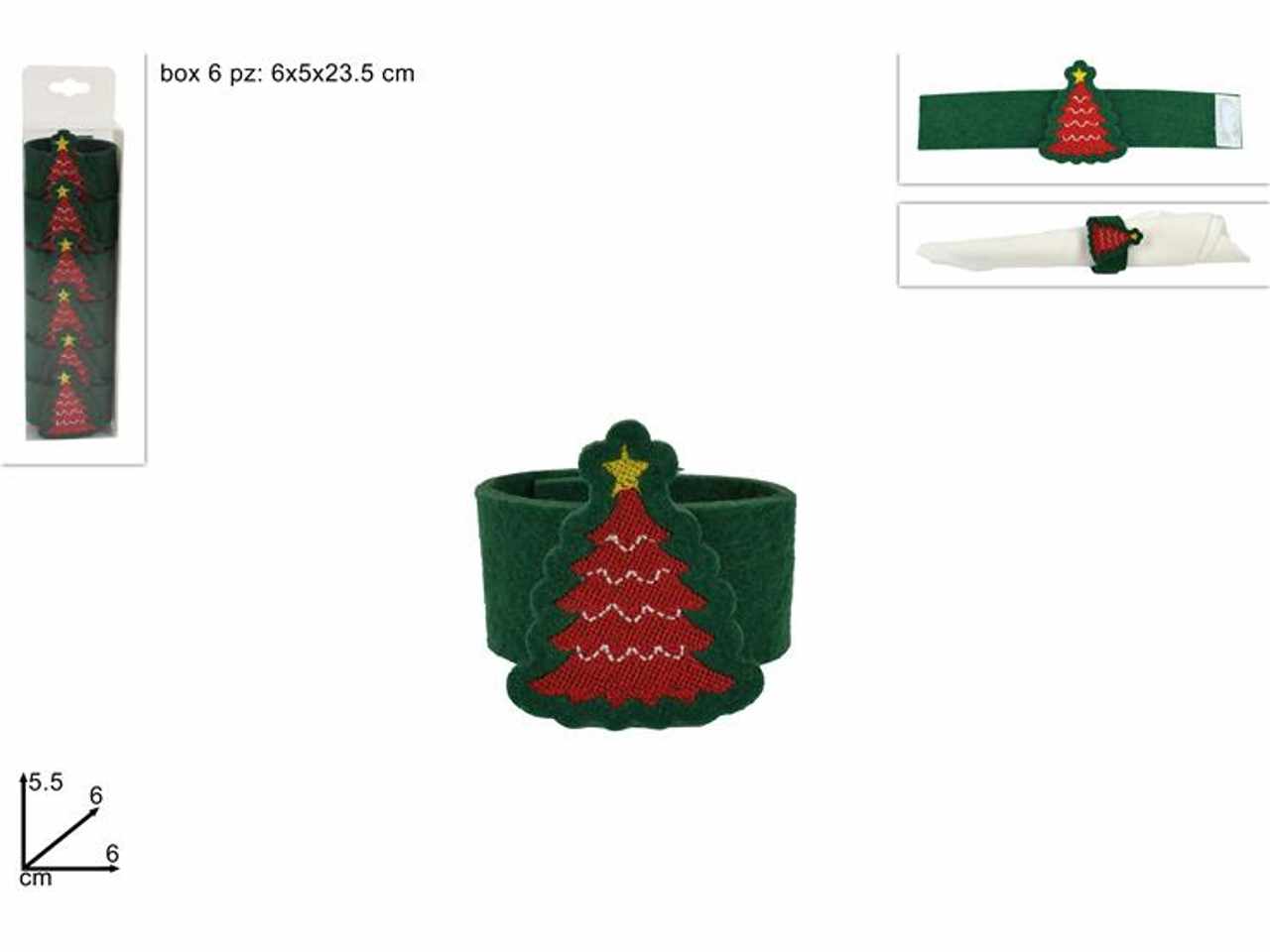 Anelli portatovaglioli verde con albero set 6pz 5,5x6x6cm