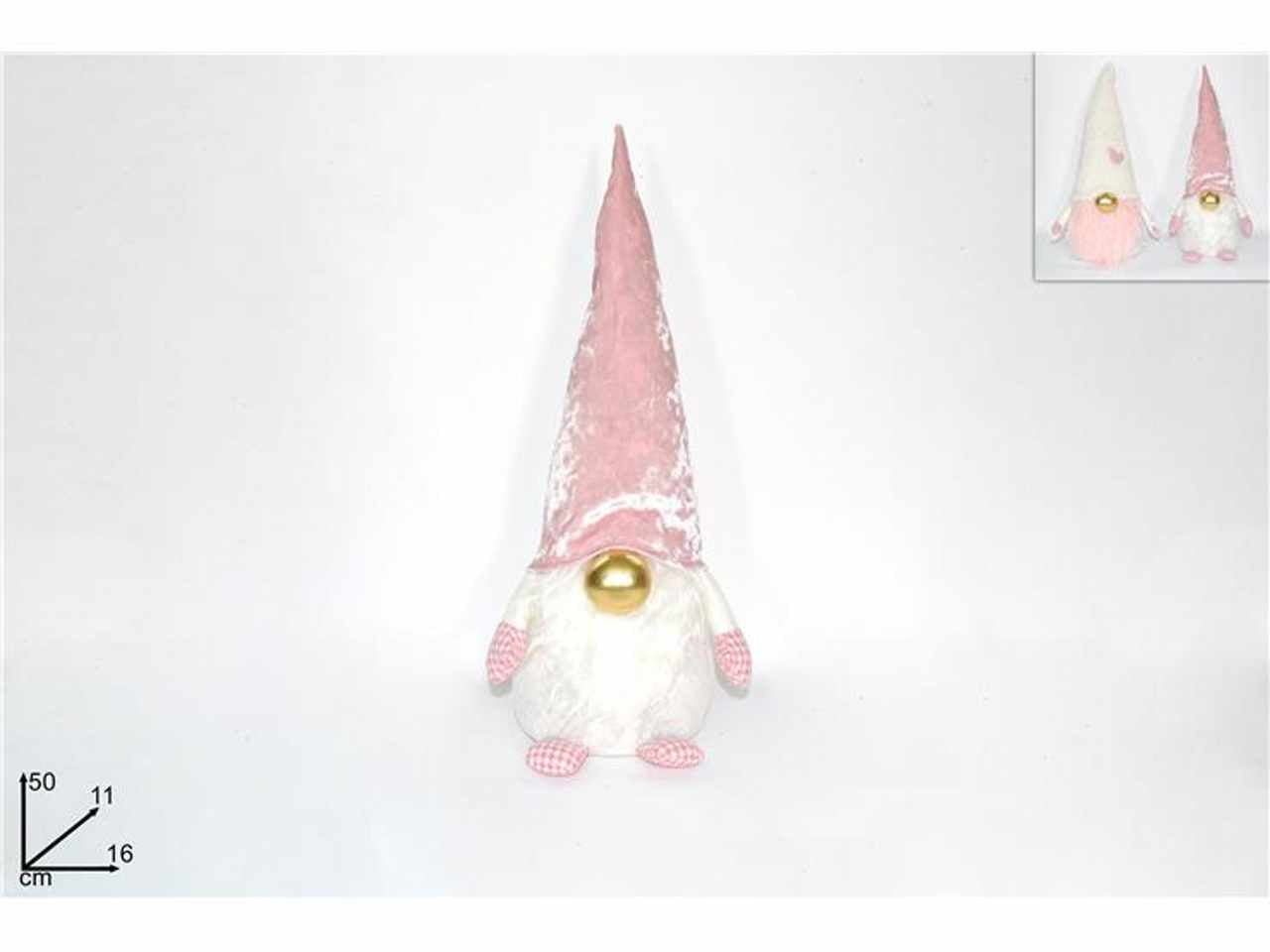 Gnomo di natale con cappello velluto-pelliccia rosa 50x11x16cm