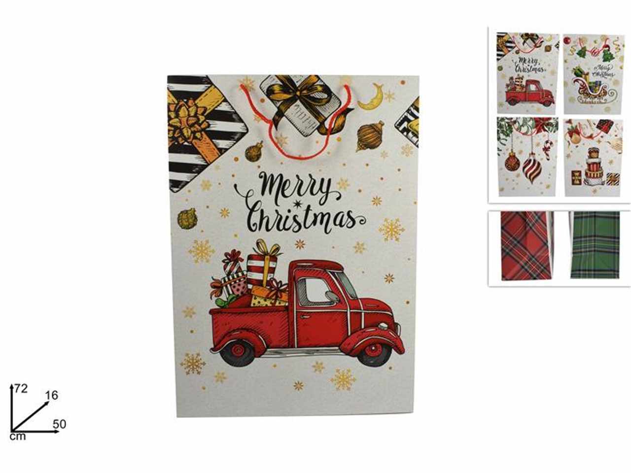 Busta shopper natalizia con decoro scozzese 4ass 50x72x16