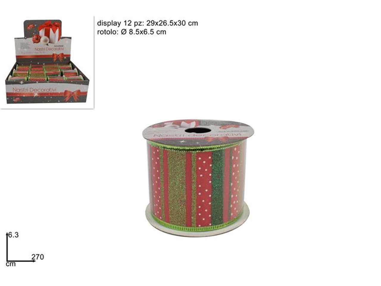 Nastro 6,3x270cm fasce rosso/verde