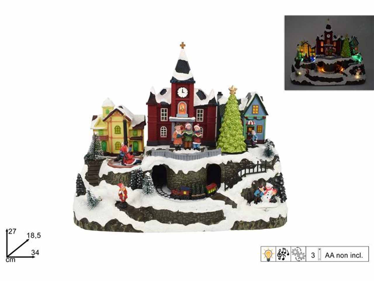 Giostrina natalizia scenario con treno movimento luci e suoni 27x18,5x34cm batteria