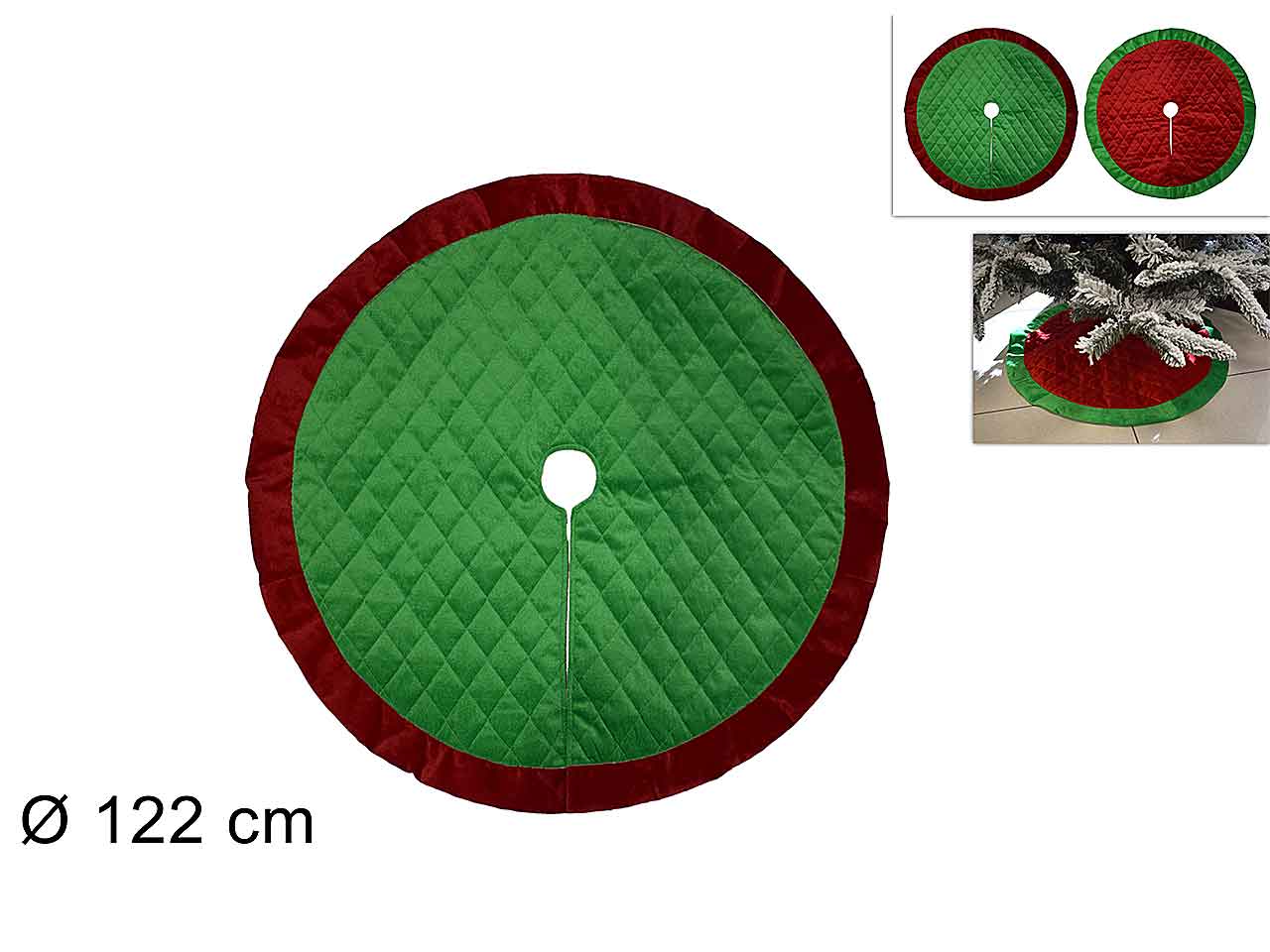 Copribase per albero verde rosso in velluto 122cm