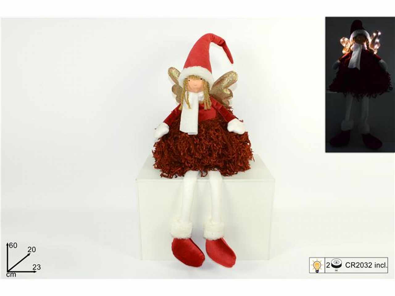 Angelo seduto 60cm abito&cappott in velluto con luci rosso