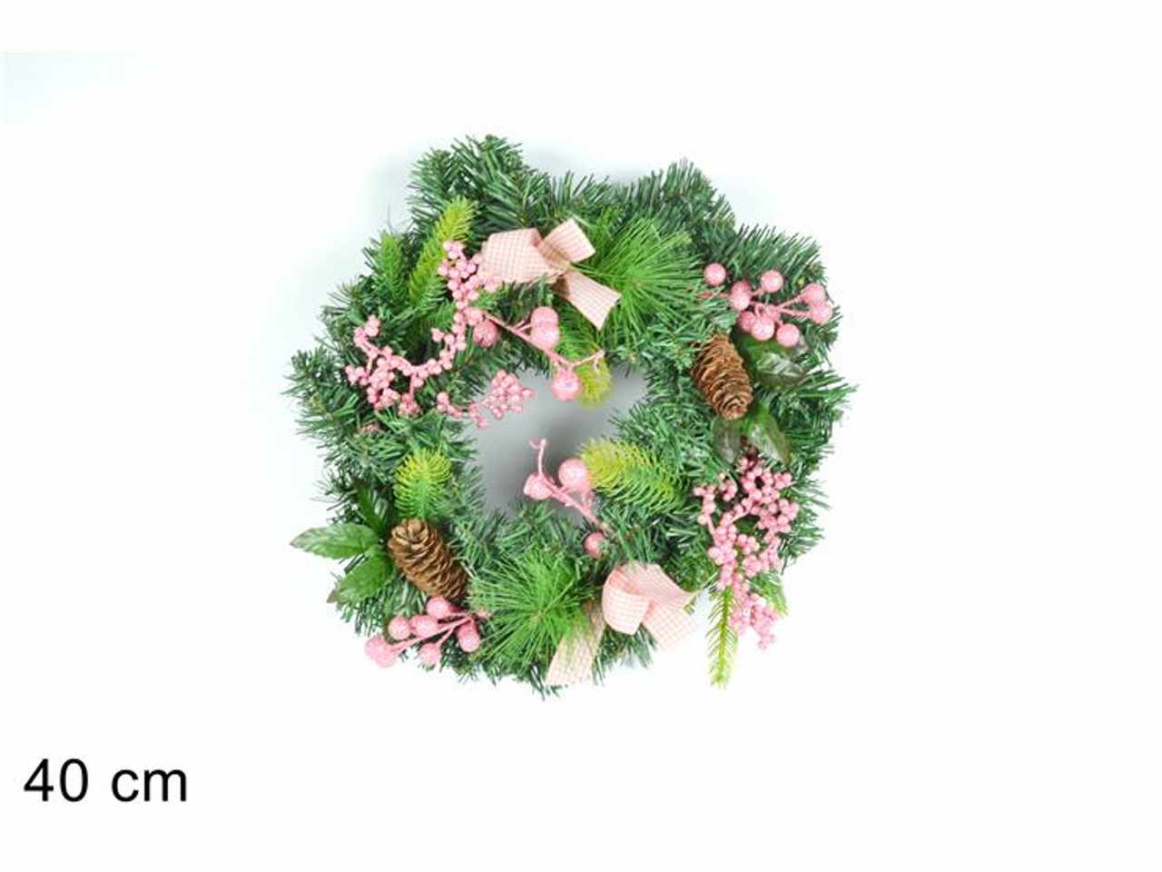 Dietroporta tondo 40cm bacche rosa con fiocco rosa