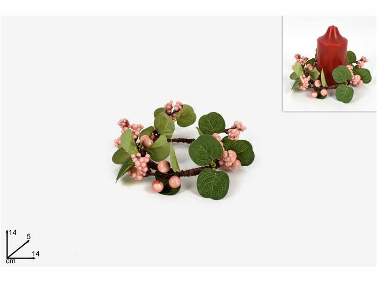 Girocandela con bacche rosa 8cm