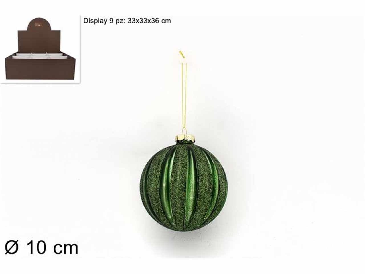 Palla vetro d.10cm verde con glitter ks22-due-41