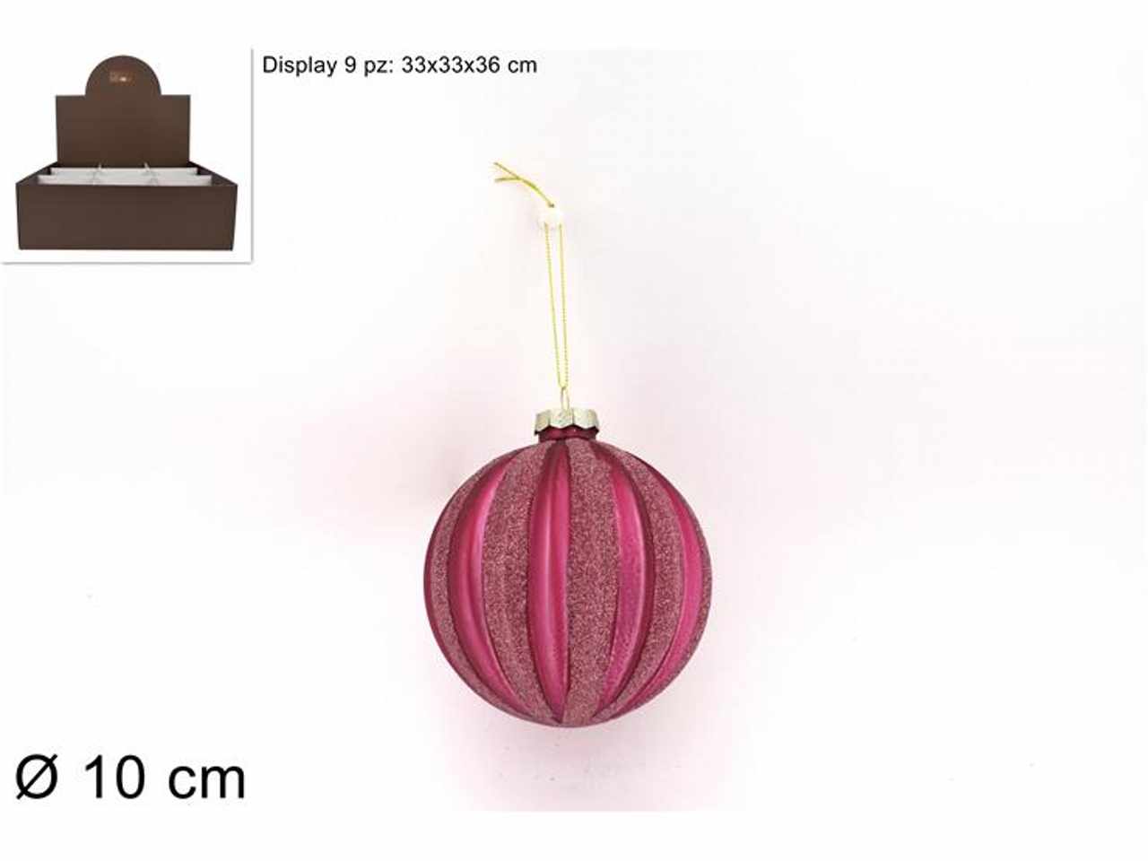 Palla vetro d.10cm rosa con glitter ks22-due-47