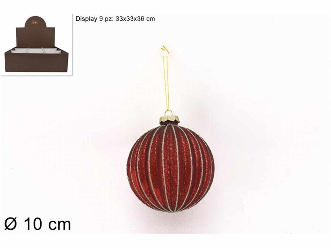 Palla vetro d.10cm rossa opaca con filo glitter