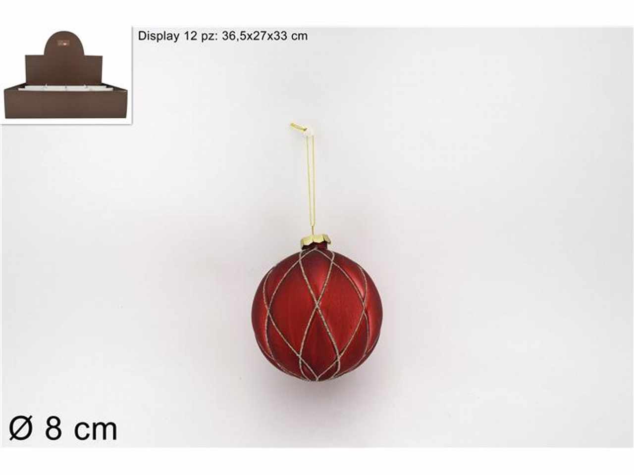 Palla vetro d.8cm rombi rossa con filo glitter ks22-due-98