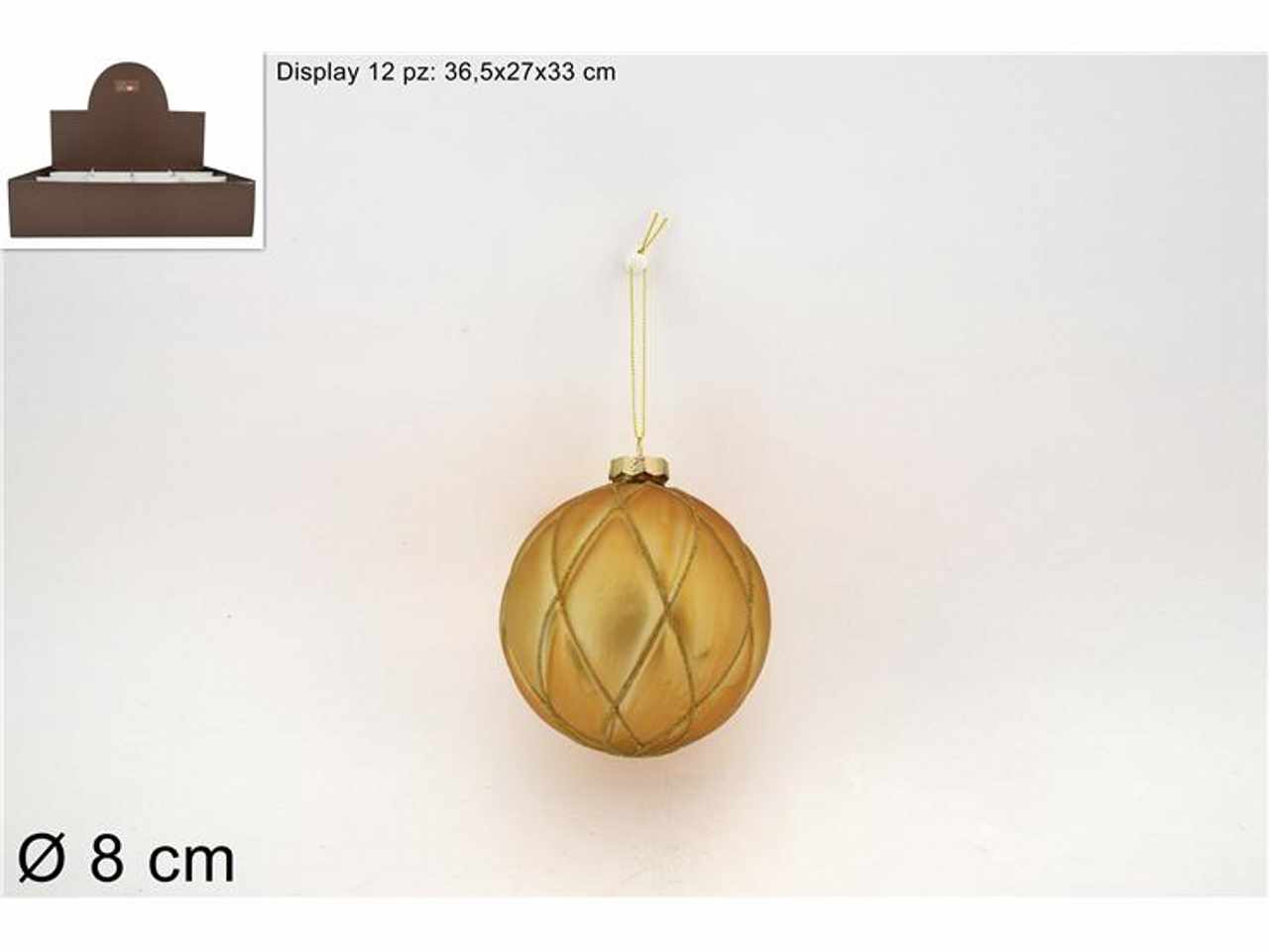 Palla vetro d.8cm rombioro con filo glitter ks22-due-96
