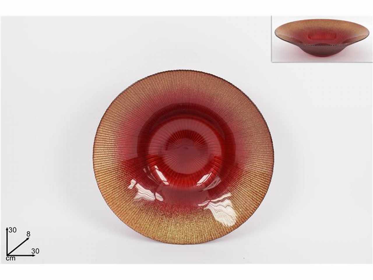 Centrotavola vetro 30cm rosso glitter oro