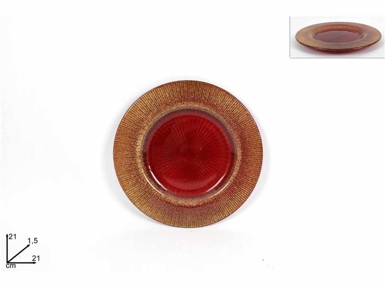 Piatto vetro 21cm rosso glitter oro