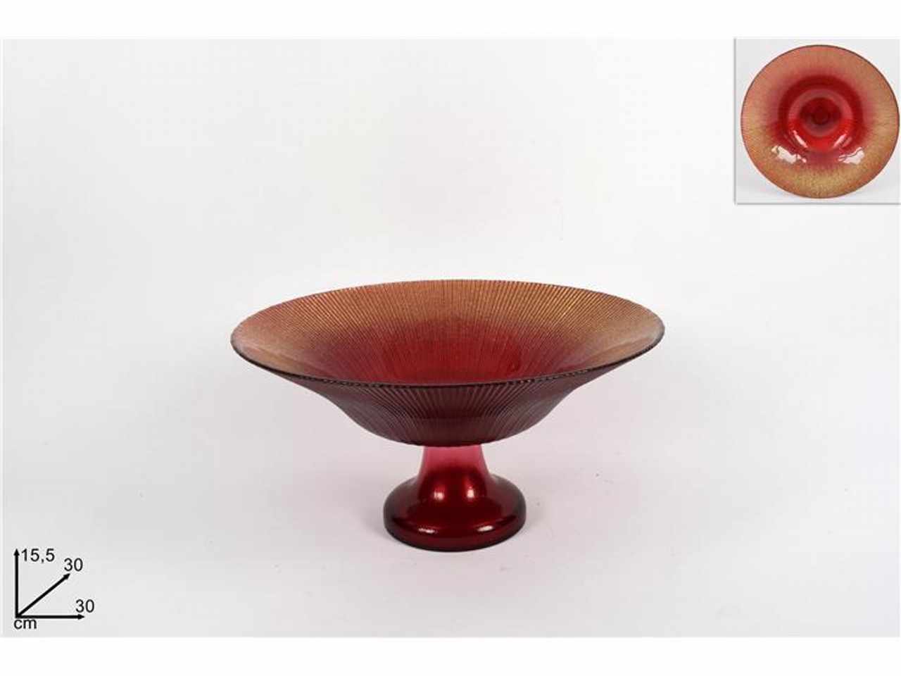 Alzata vetro 30cm rossa glitter oro
