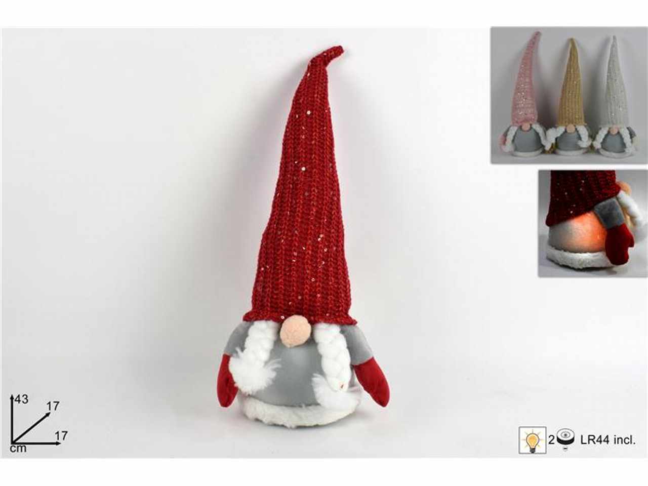 Gnomo di natale 43cm con luce