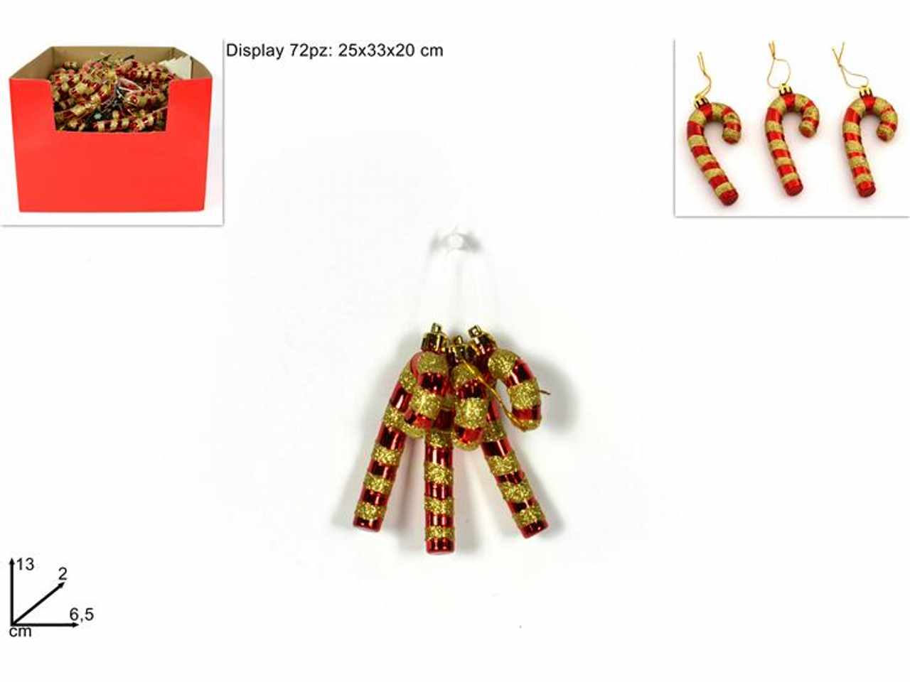 Bastoncini 13cm set 3 pezzi rosso glitter oro