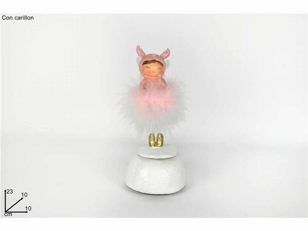 Carillon bambolina con piume rosa 23x10x0cm