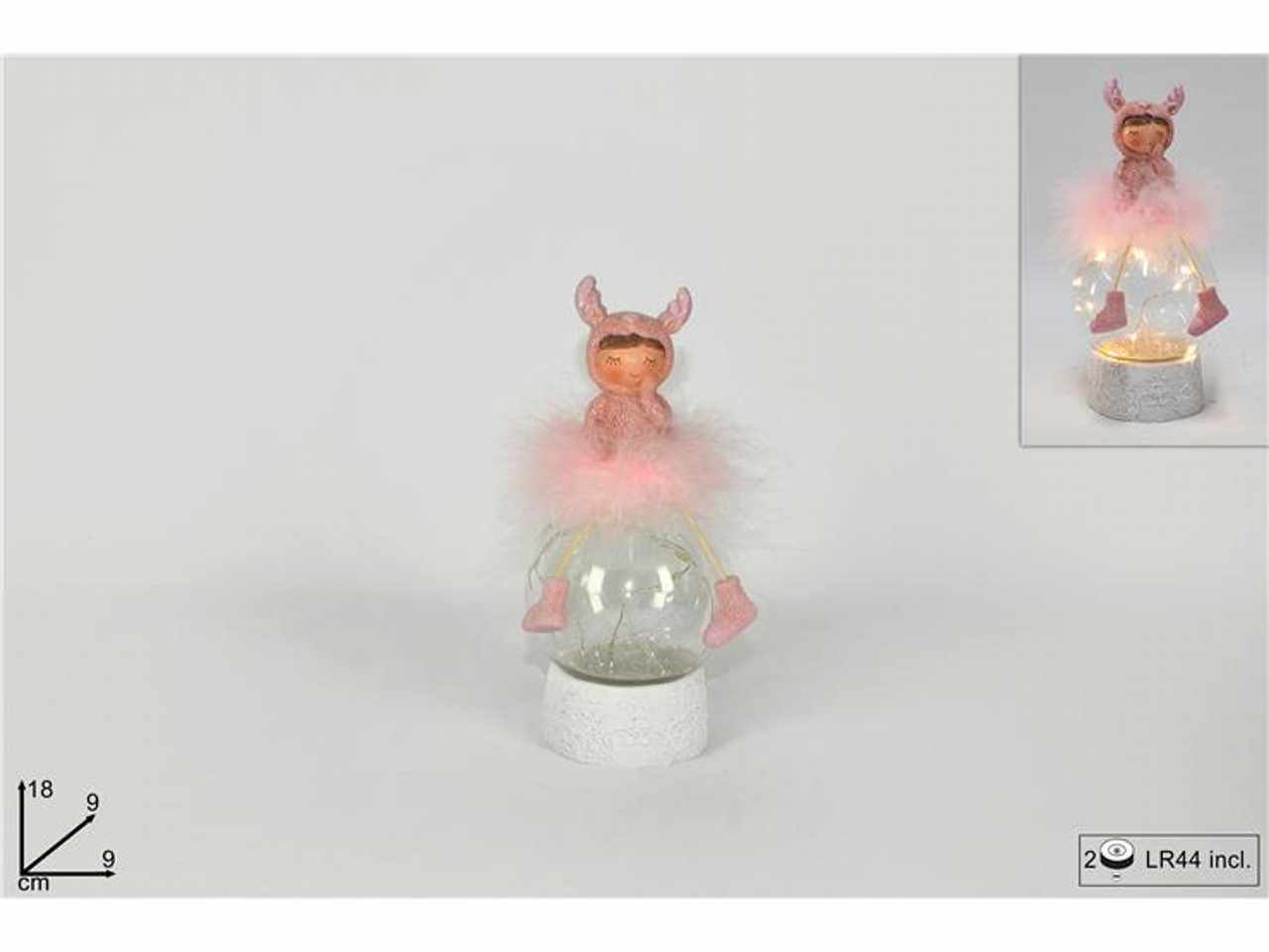 Ampolla luminosa con bambolina piume rosa 18x9x9cm