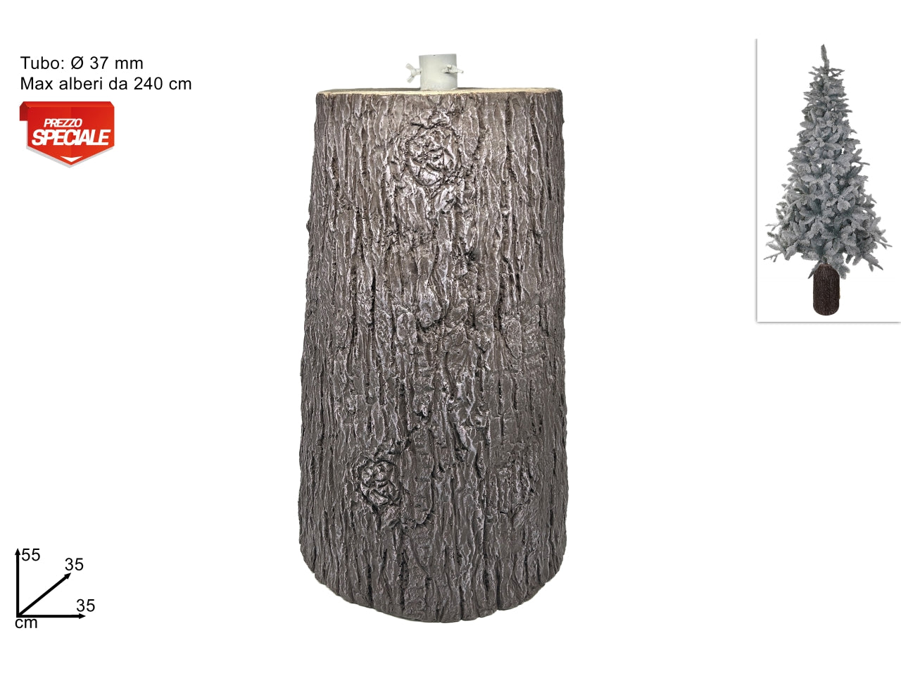 Base per albero tronco in vetroresina d.35xh.55cm marrone