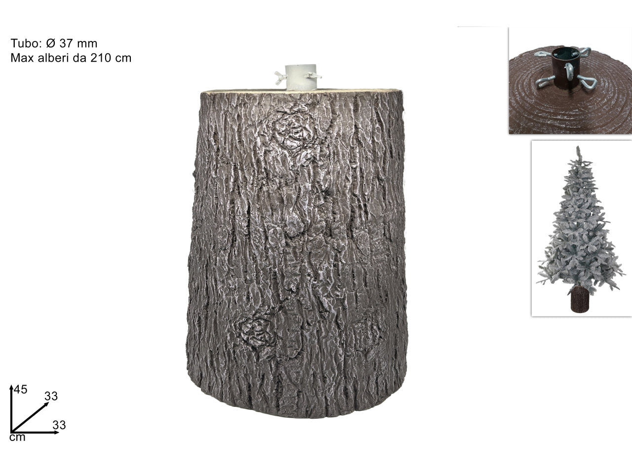 Base per albero tronco in vetroresina tortora antichizzato 33x45cm - Due Esse Christmas