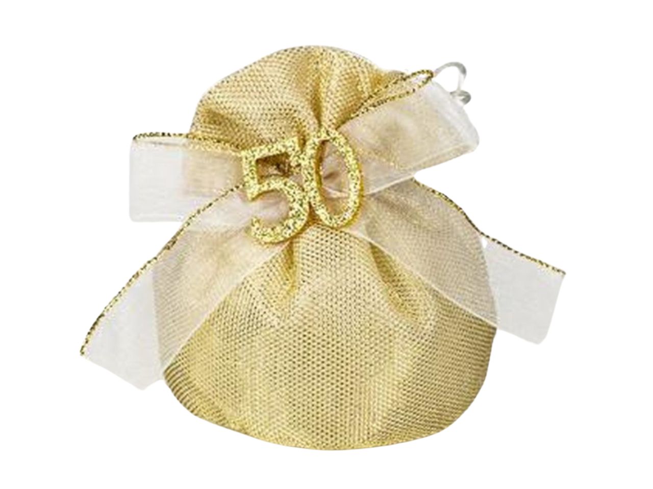 Sacchetto lame' oro 50 anni con fiocco misura 13xh.11cm