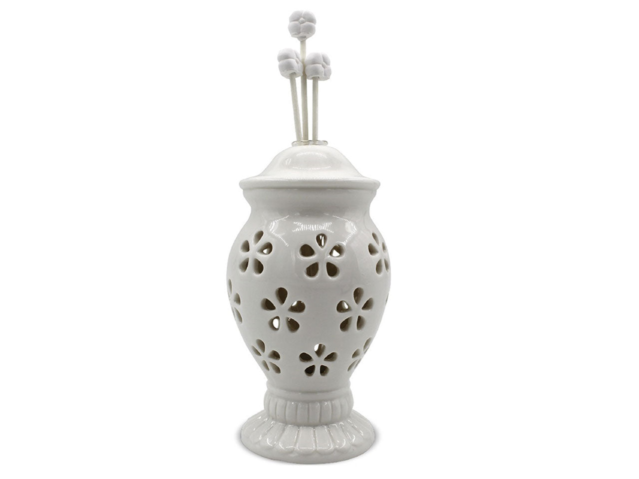 Profumatore bomboniera anfora in ceramica lucida bianco con led e profumo - 7x15cm - Giardini di Marzo