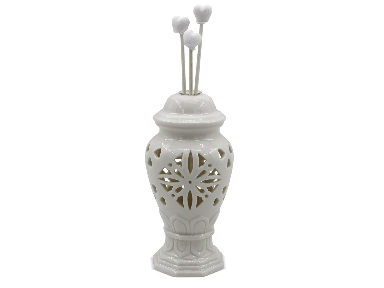 Profumatore bomboniera anfora in ceramica lucida bianco con led e profumo - 7x15cm - Giardini di Marzo