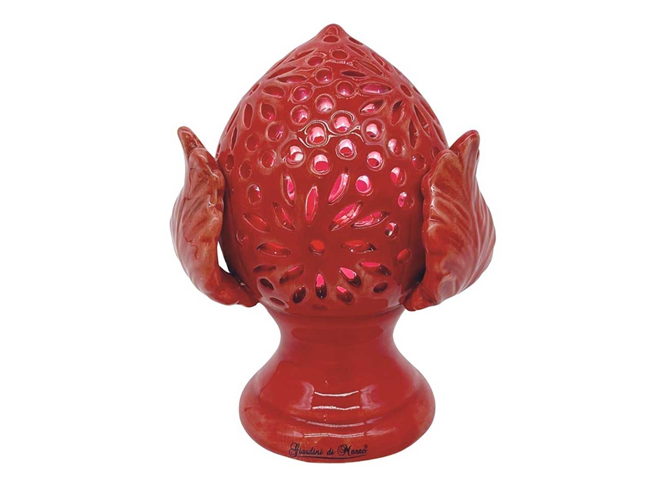 Pumo piccolo rosso in ceramica stile mediterraneo con luce led 7x9 cm - Giardini di Marzo