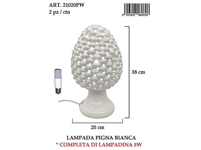 Lampada pigna forata 38cm bianca lucida 21020pw