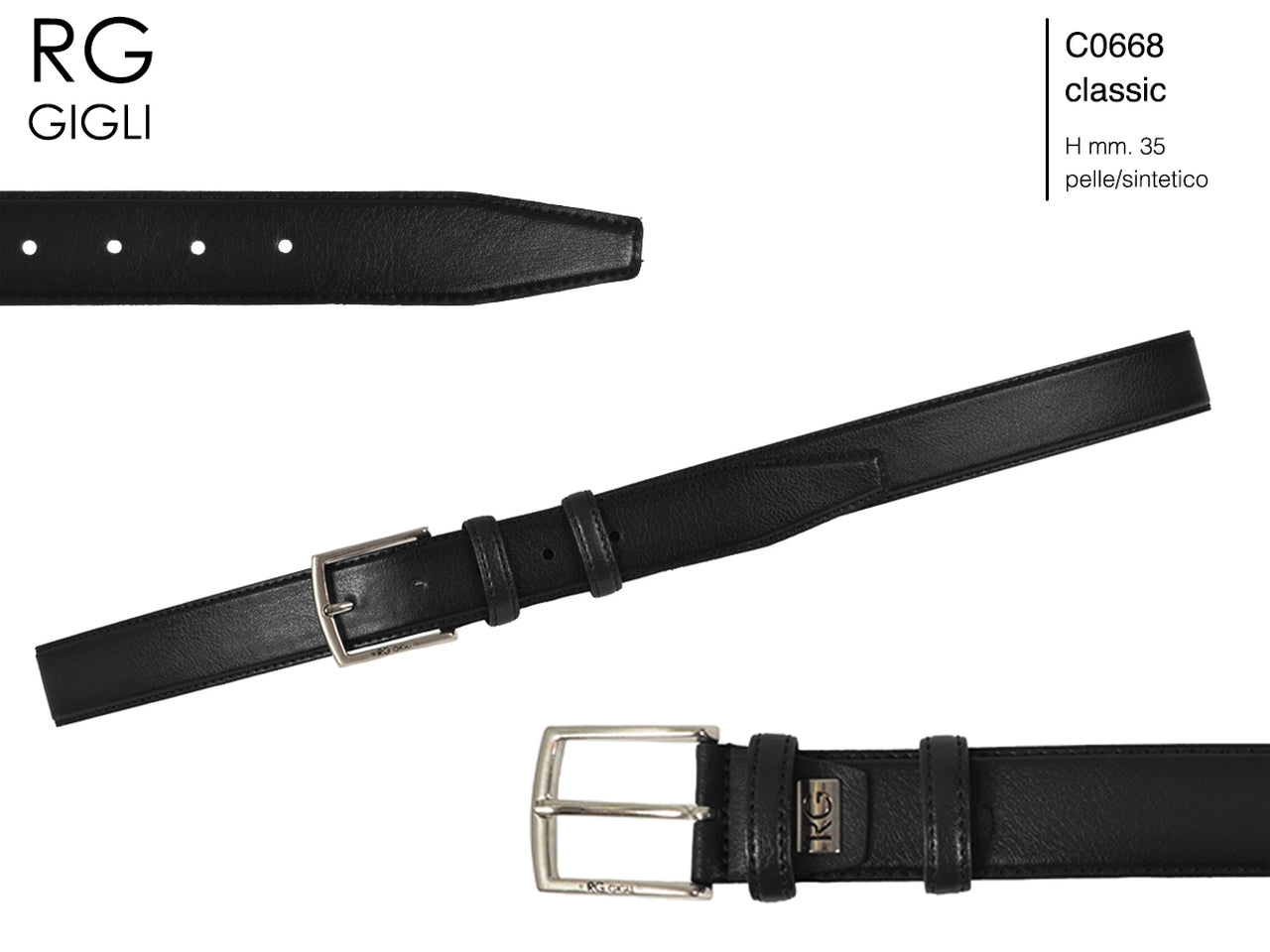 Cintura uomo Romeo Gigli nero in pelle sintetica con fibbia in metallo grigio opaco da 40 mm, taglia unica
