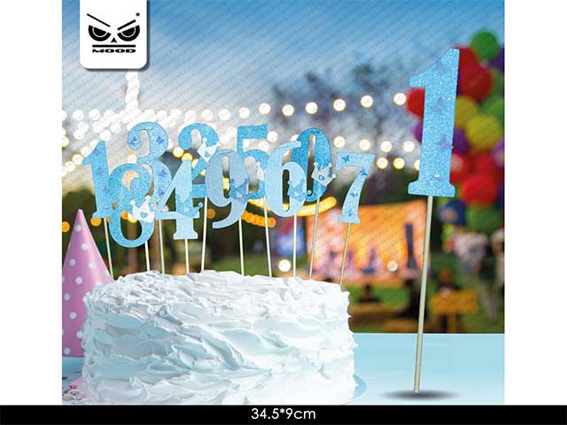 Cake topper n.1 blu glitter st4524