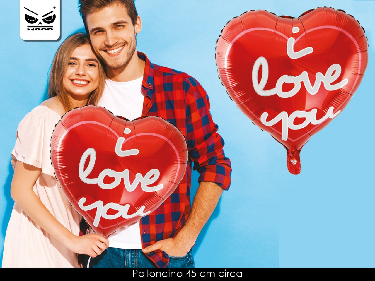 Palloncino rosso a forma di cuore con scritta "love you" in foil diametro 46cm