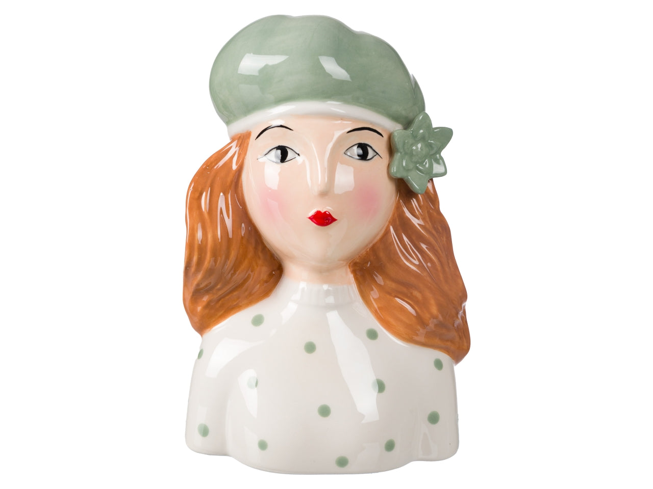 Portapianta in ceramica verde e bianco forma mezzo busto donna 9,8x7x14,6 cm - Coccole di Casa