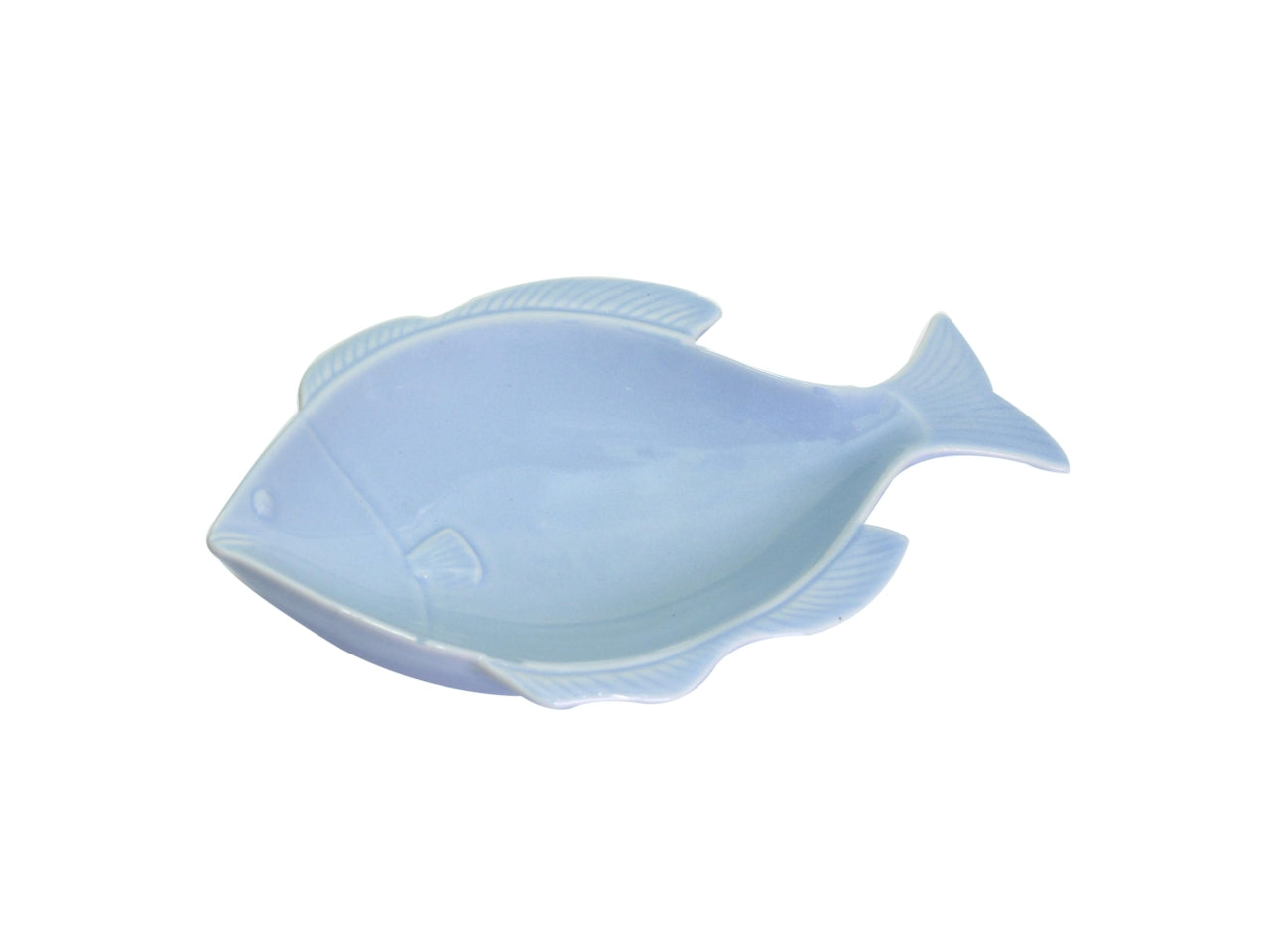 Vassoio centrotavola pesce in ceramica celeste laccata stile marinaro - 24x16x4 cm - Vacchetti