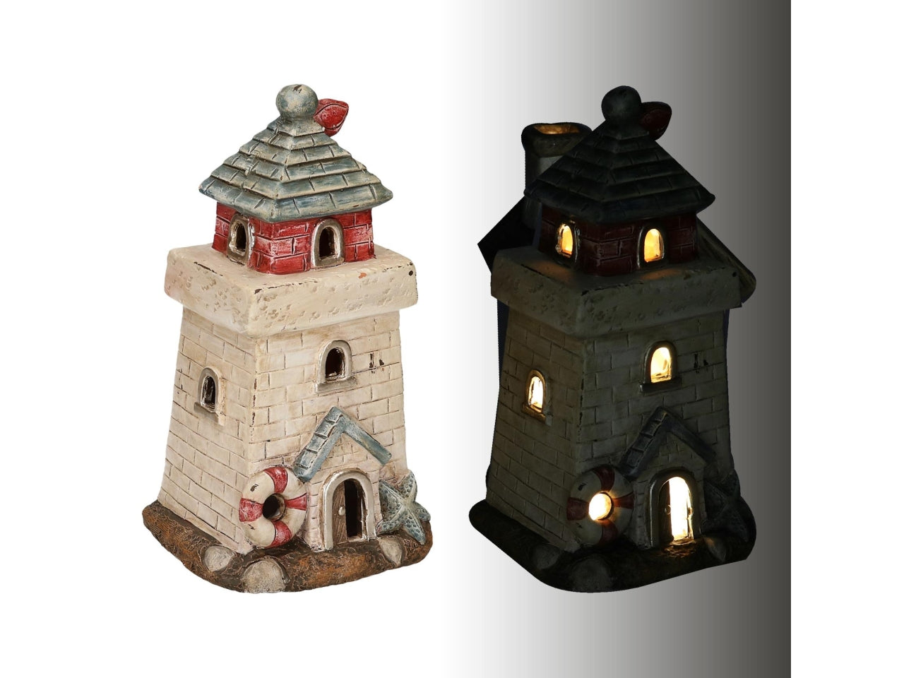 Faro in ceramica stile marinaro con luce led - 13,6x12,5x25 cm - Vacchetti
