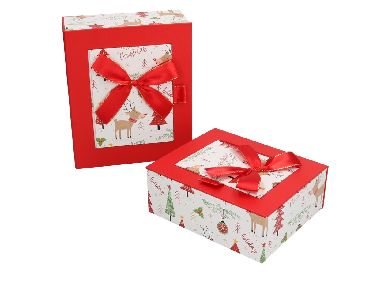 Scatola regalo natalizia in cartone rosso e bianco 16x13,5x6 cm/19x16x8 cm, set da 2 pezzi - Vacchetti