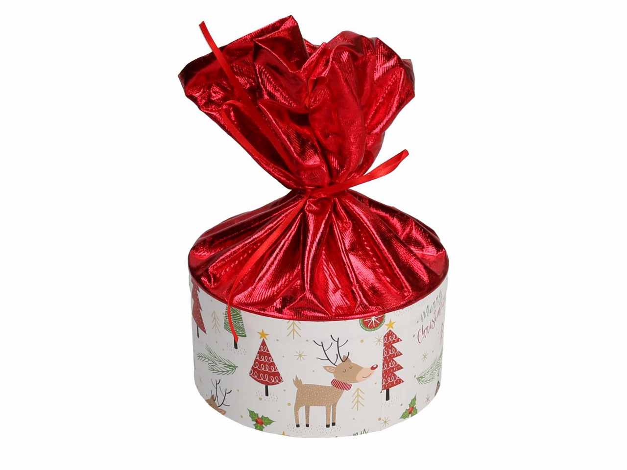 Scatola cartone panettone bianco rosso tondo 14x7cm