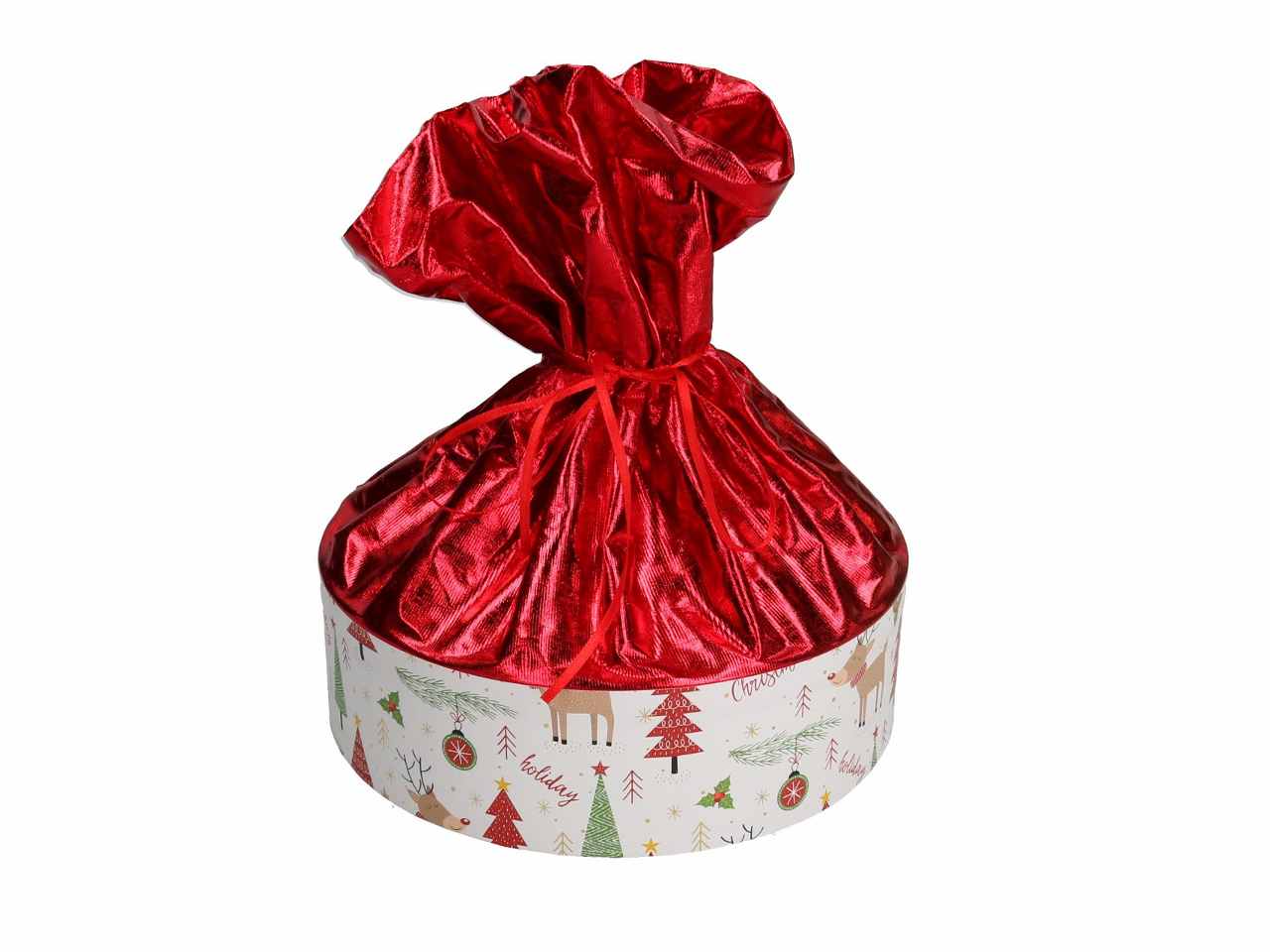 Scatola cartone panettone bianco rosso tondo 23x7cm