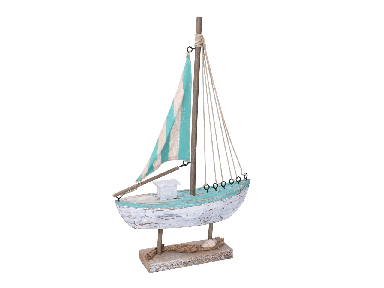 Barca decorativa in legno colore bianco e azzurro stile marinaro - 28,5x8x44 cm - Vacchetti