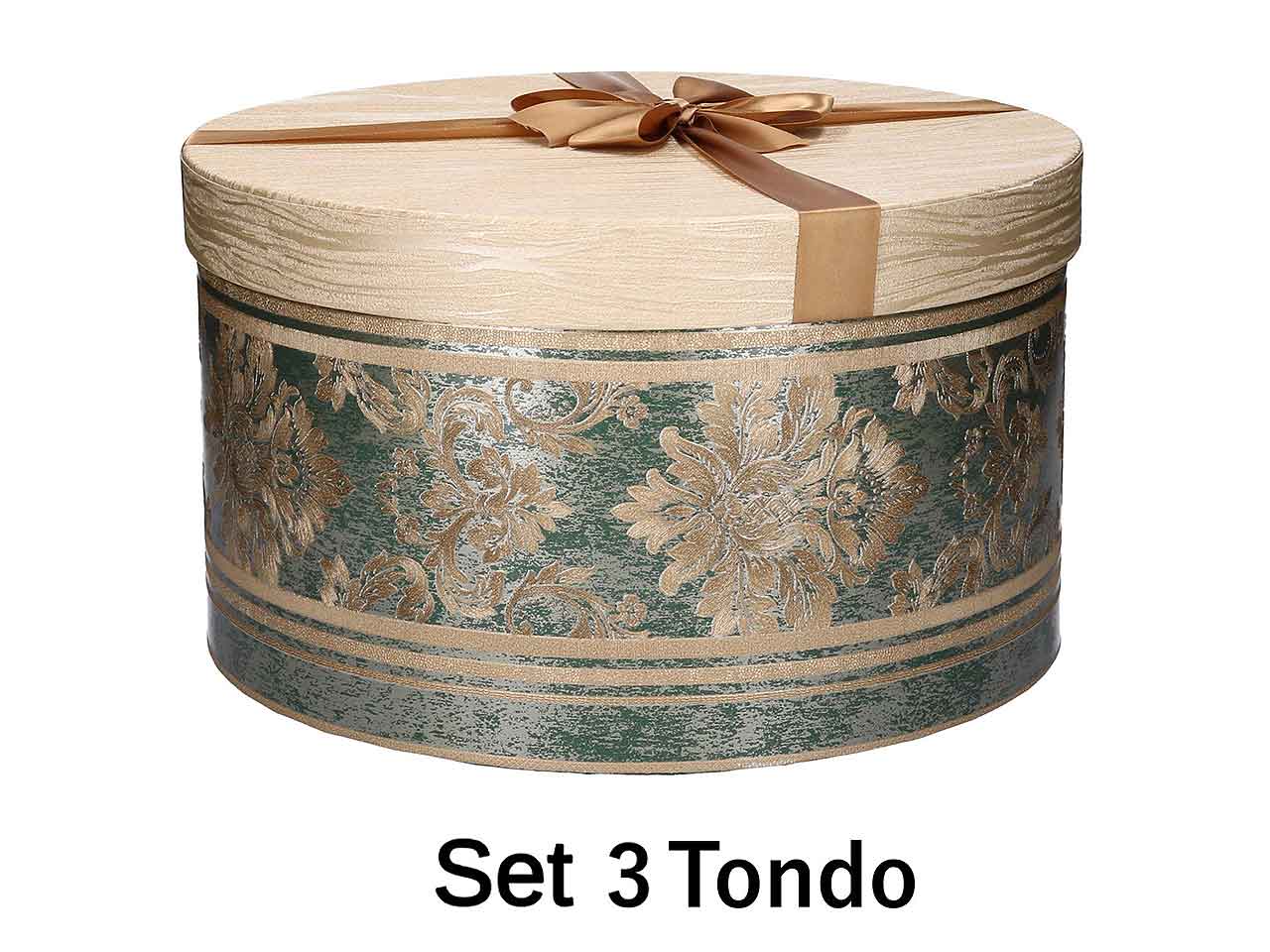 Scatola tonda 3 pezzi c/fiori verde 1224390000