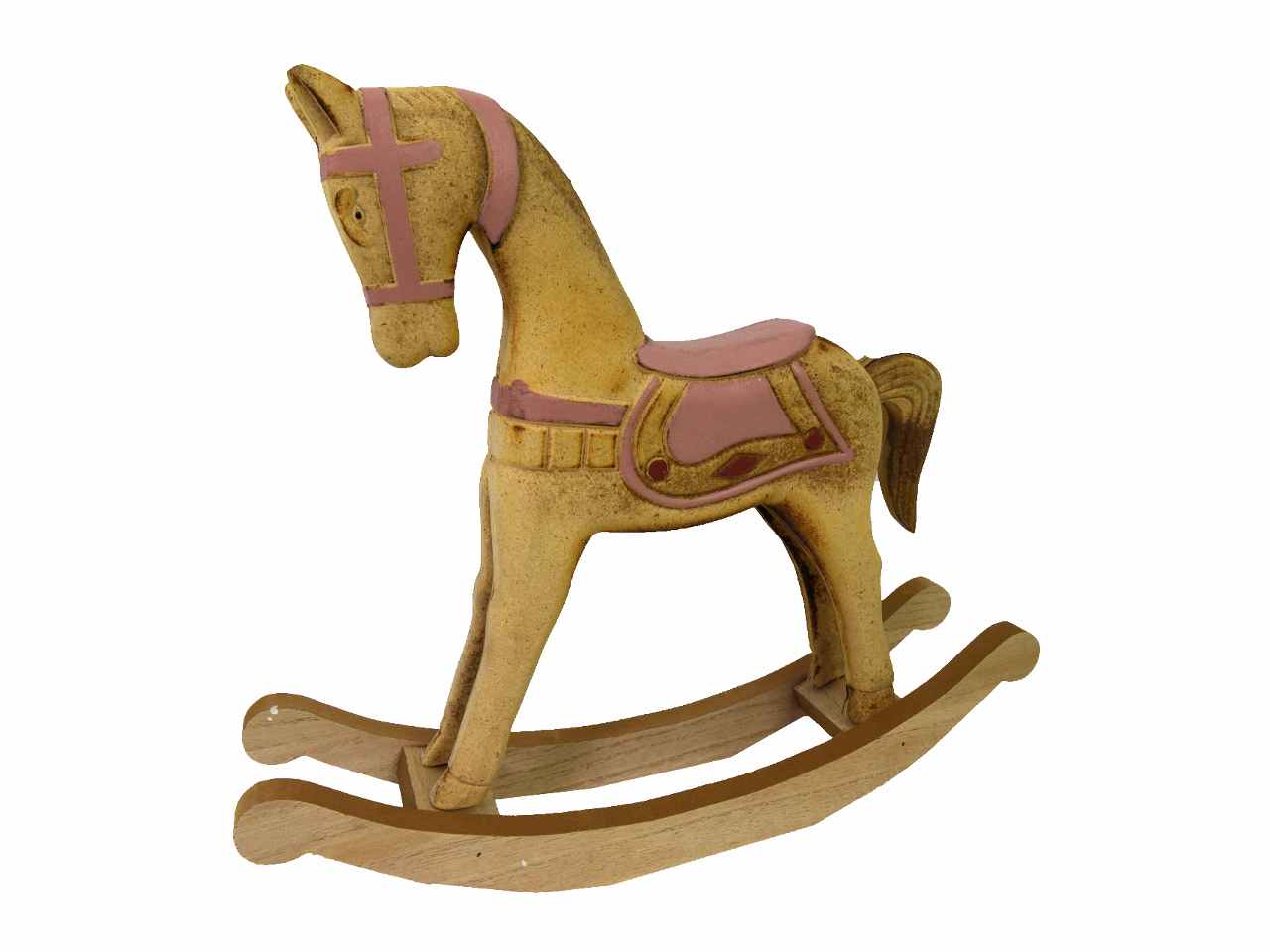 Cavallo a dondolo legno rosa e marrone cm38x8x33,5