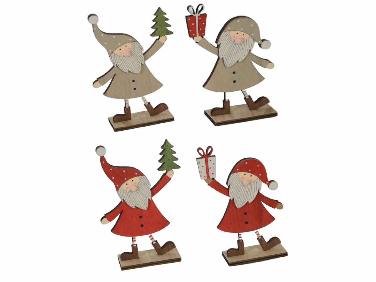 Babbo natale legno naturale rosso 4 assortiti cm12x5x19