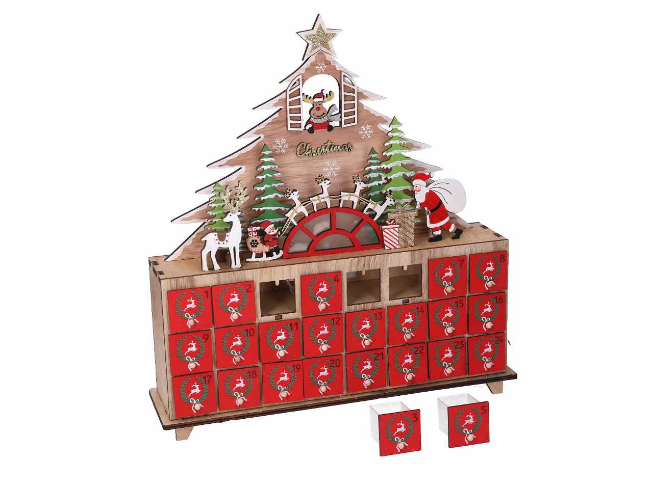Calendario legno led albero rosso cm31x8x34,5