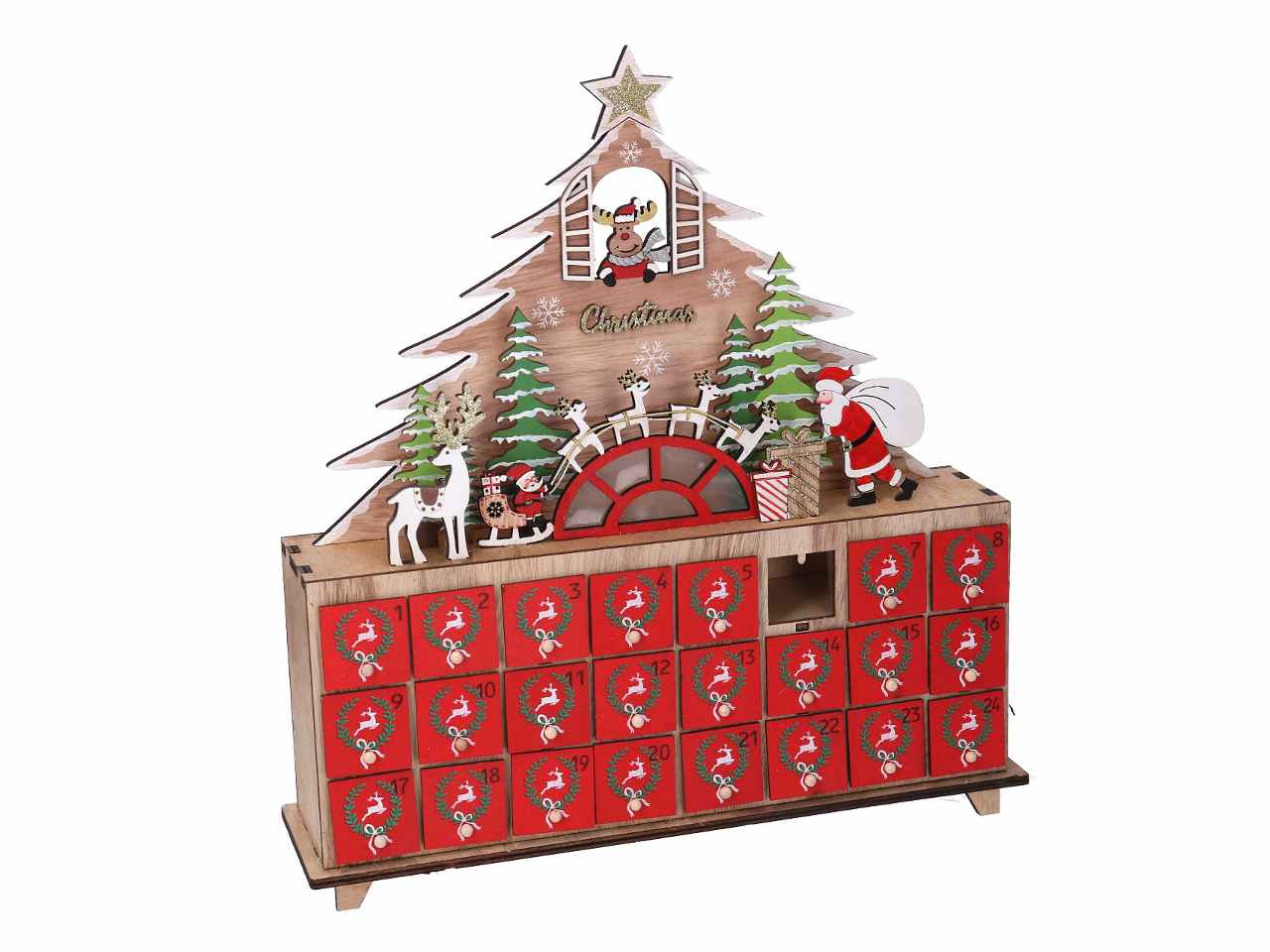 Calendario legno led albero rosso cm31x8x34,5