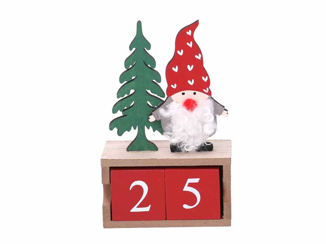 Calendario legno con babbo natale rosso cm10x4,4x15,5