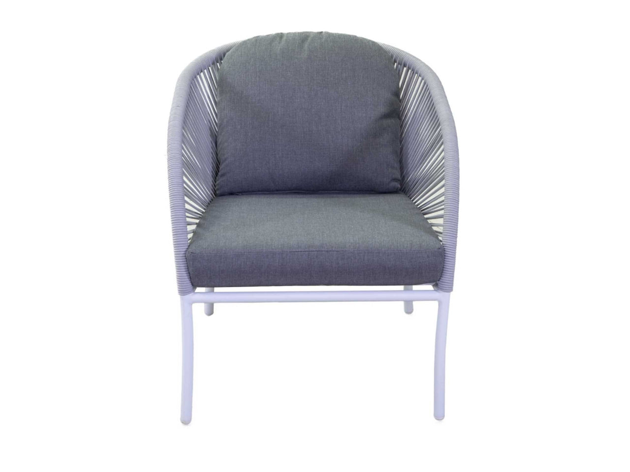 Set da giardino in alluminio bianco, moderno con cuscini grigio antracite - 2 poltrone + divano 2 posti + tavolino vetro - Vacchetti