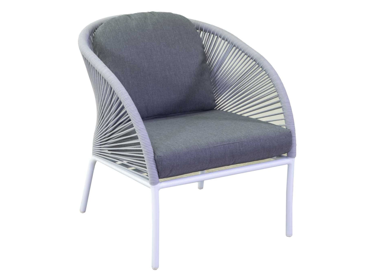 Set da giardino in alluminio bianco, moderno con cuscini grigio antracite - 2 poltrone + divano 2 posti + tavolino vetro - Vacchetti