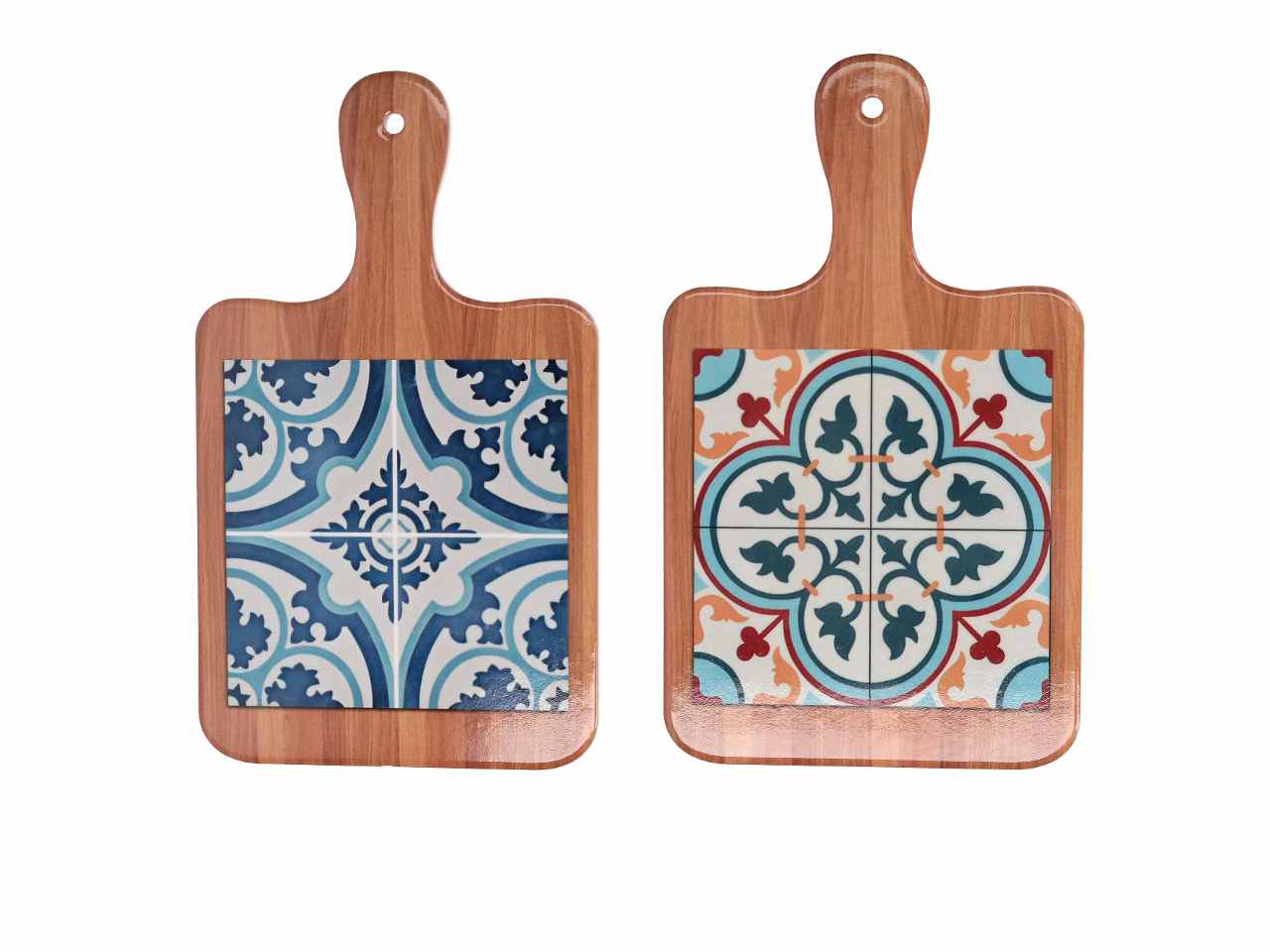 Mattonella in ceramica con disegno mandala forma rettangolare in 2 assortimenti 25,5x15xh.0,6cm